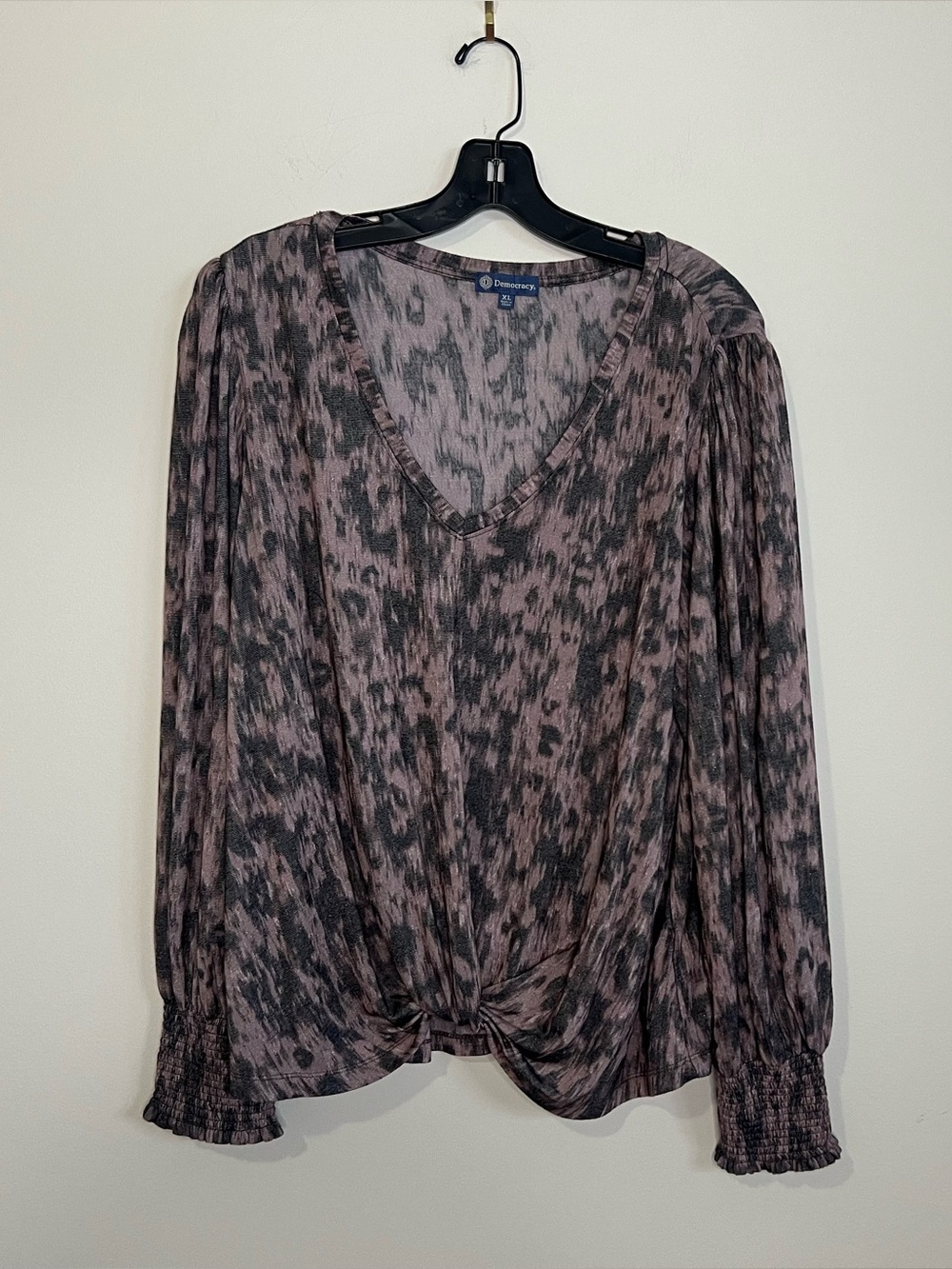 Democracy Pink and Black Animal Print V-Neck Blouse